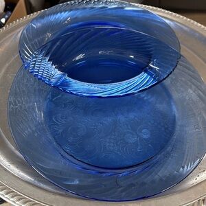 Vintage Pyrex Festiva Cobalt Blue Swirl Dinner Plates | Set of 2